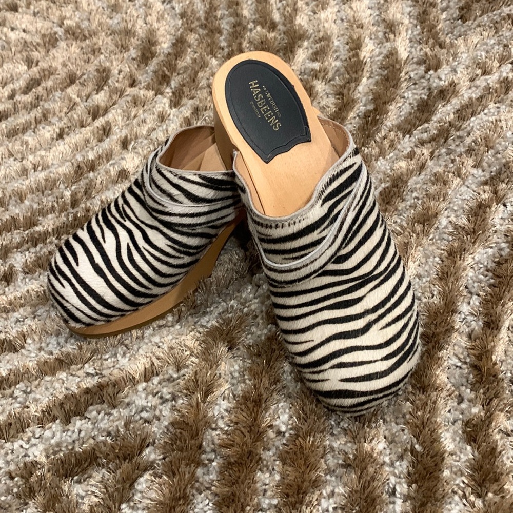 Zebra leather hair hide clogs